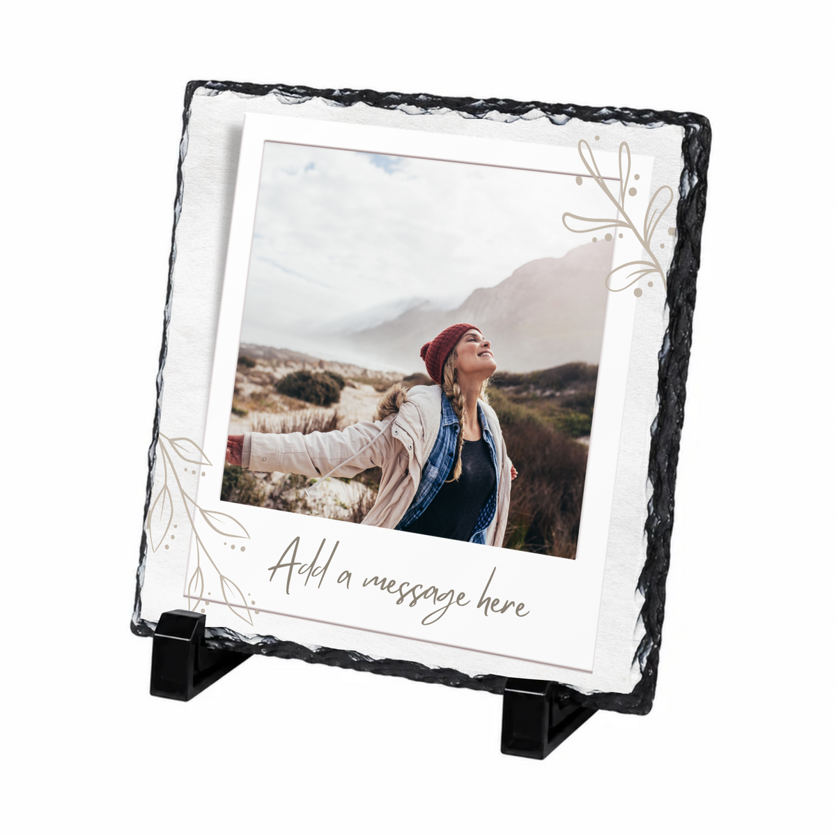 Personalised delicate botanical frame photo slate - white background with example photo