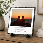 Personalised classic script & heart photo slate - console display with example photo