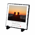 Personalised classic script & heart photo slate - white background with example photo