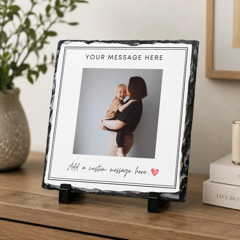 Personalised double line border photo slate - console display with example photo