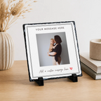 Personalised double line border photo slate - lifestyle display with example photo