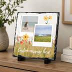 Personalised wildflower two photo collage photo slate - console display with example photo