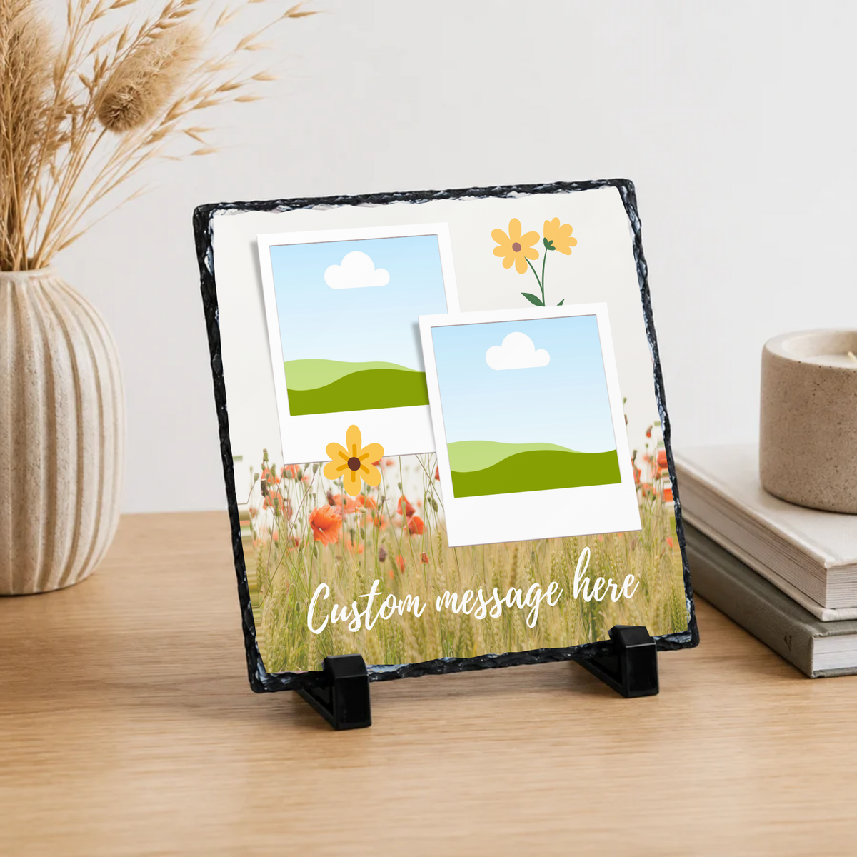 Personalised wildflower two photo collage photo slate - lifestyle placement with photo placeholders