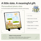 Personalised wildflower two photo collage photo slate - size, material and personalisation details with photo placeholders