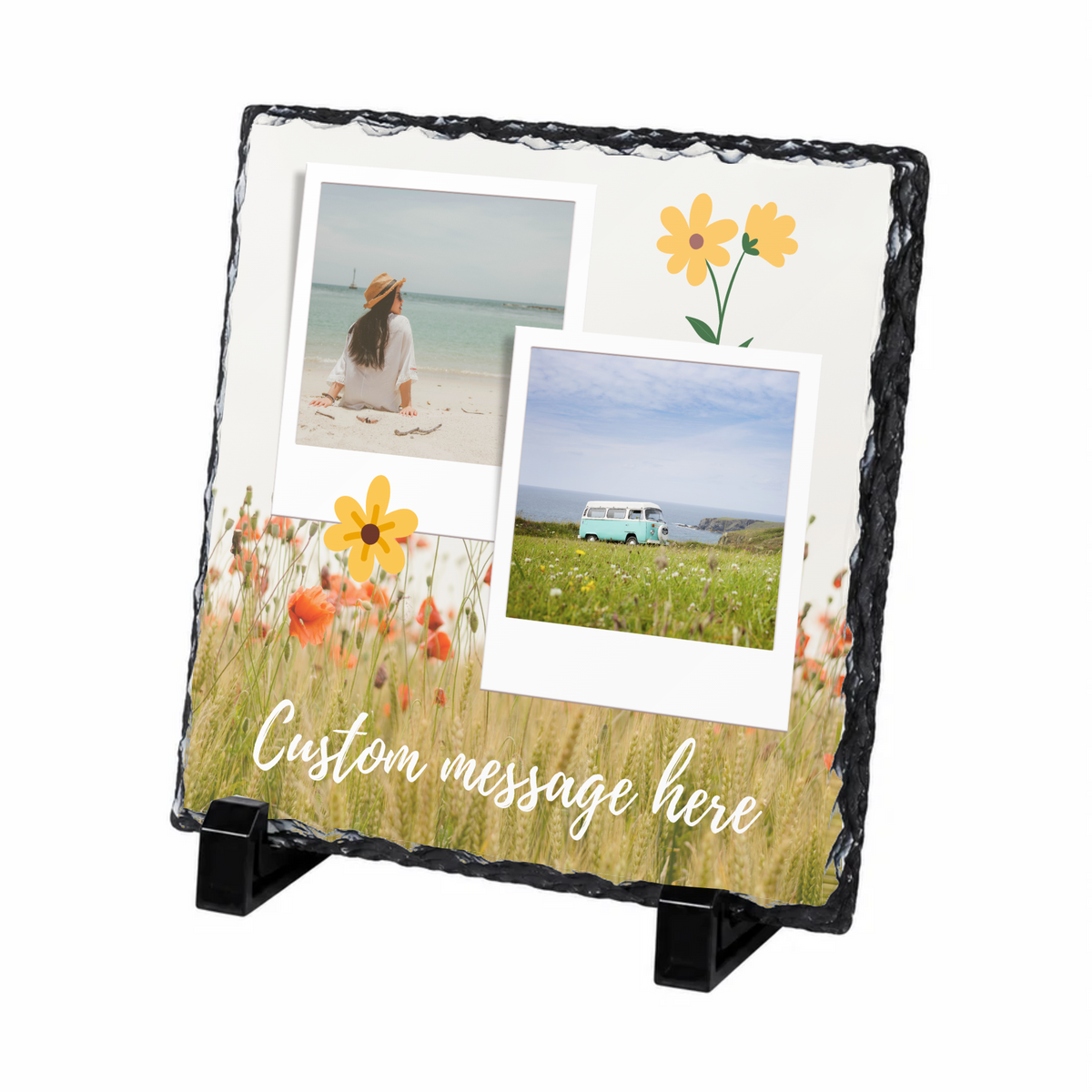 Personalised wildflower two photo collage photo slate - white background with example photo