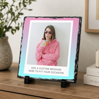 Personalised pink & aqua photo frame photo slate - console display with example photo
