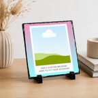 Personalised pink & aqua photo frame photo slate - lifestyle placement with photo placeholders