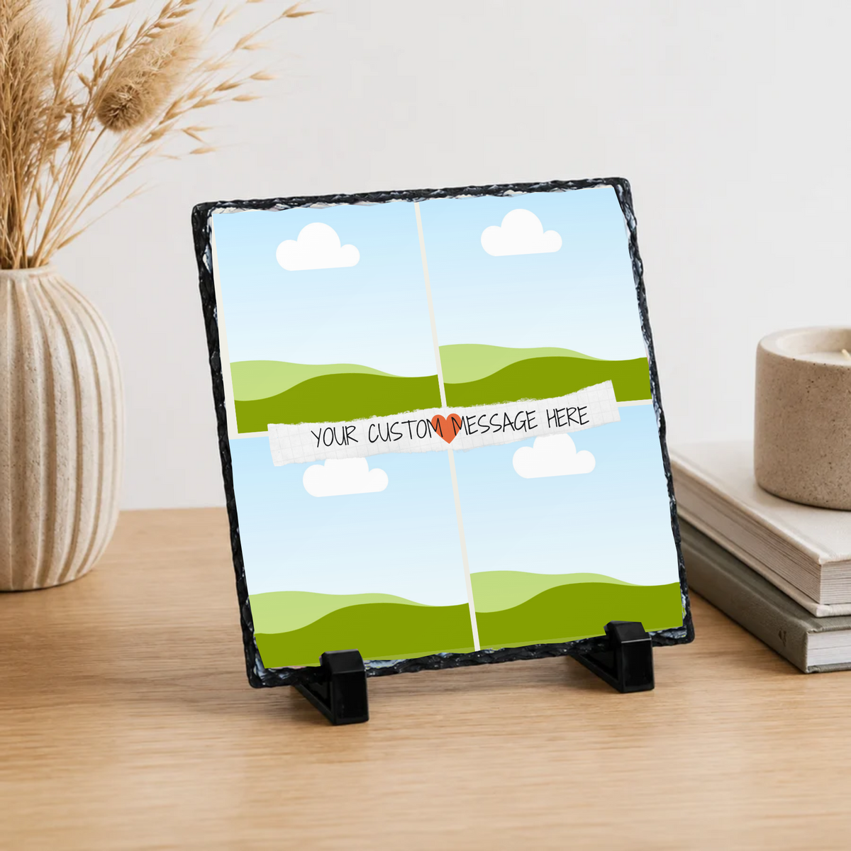 Personalised four photo heart collage photo slate - lifestyle placement with photo placeholders
