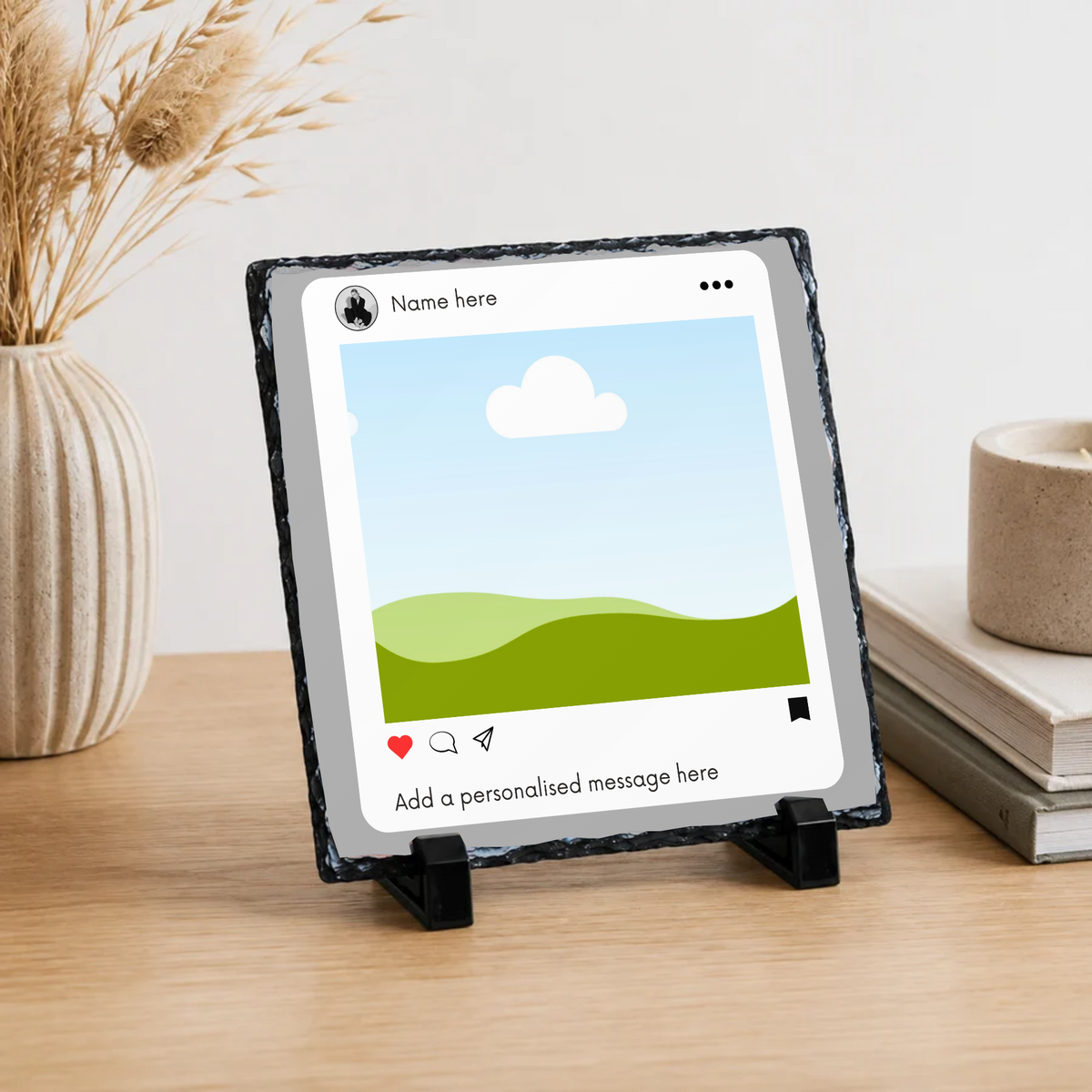 Personalised social media style photo slate - lifestyle placement with photo placeholders