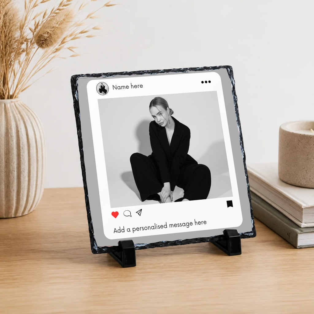 Personalised social media style photo slate - lifestyle display with example photo