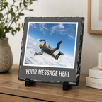 Personalised charcoal caption frame photo slate - console display with example photo