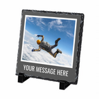 Personalised charcoal caption frame photo slate - white background with example photo