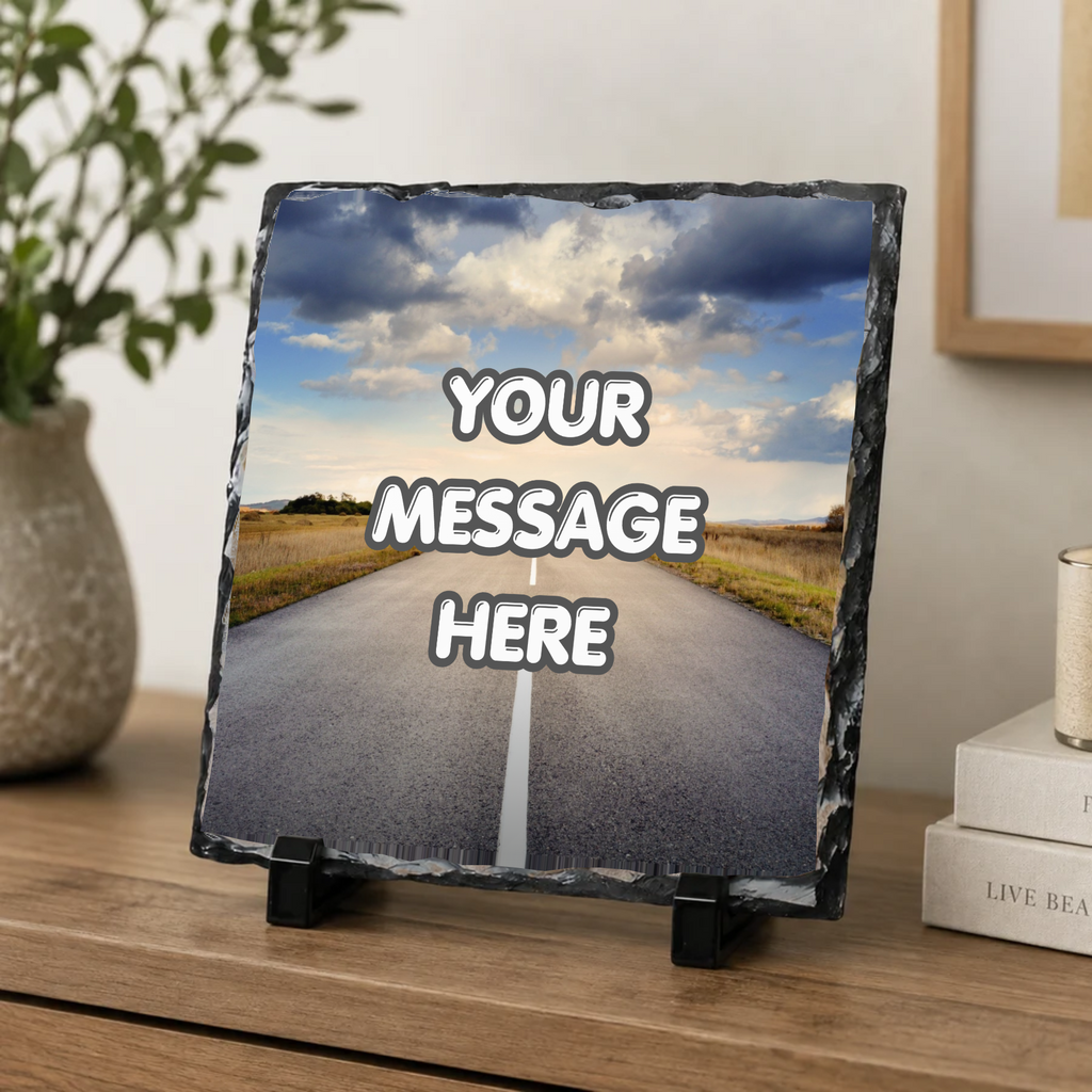 Personalised bold message photo slate - console display with example photo