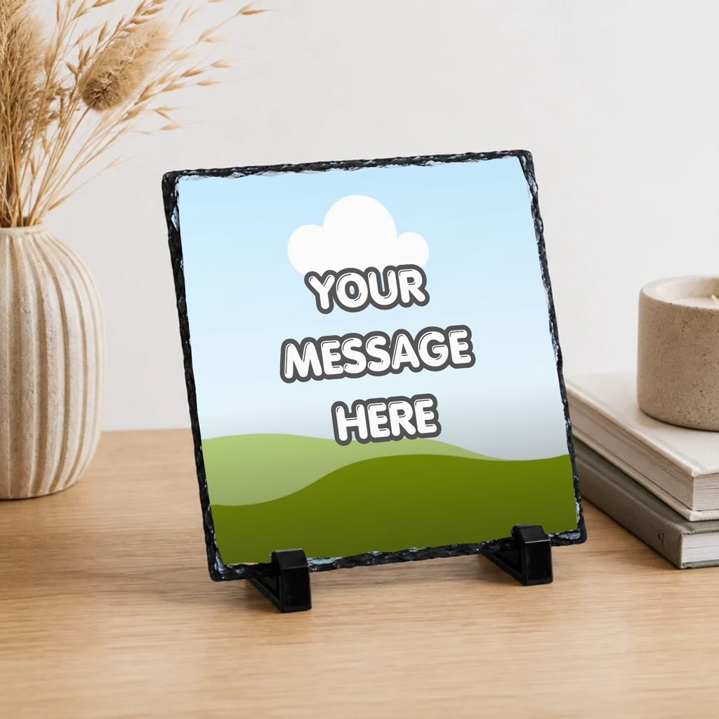 Personalised bold message photo slate - lifestyle placement with photo placeholders