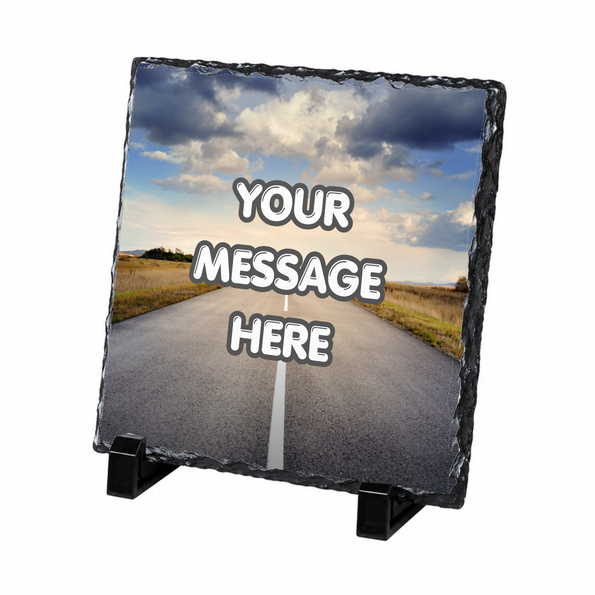 Personalised bold message photo slate - white background with example photo