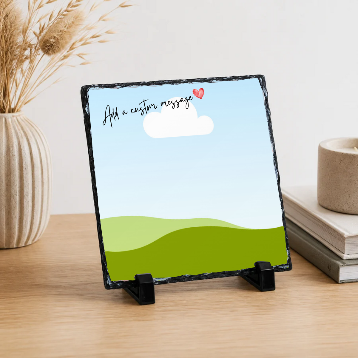 Personalised full photo script & heart photo slate - lifestyle placement with photo placeholders