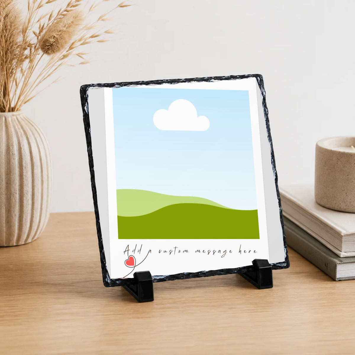 Personalised minimal white snapshot photo slate - lifestyle placement with photo placeholders