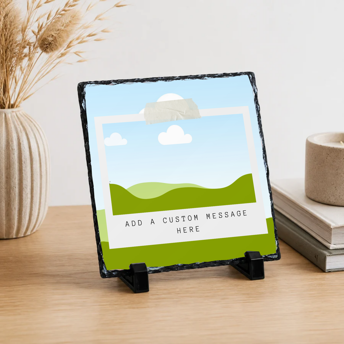 Personalised taped photo message strip photo slate - lifestyle placement with photo placeholders