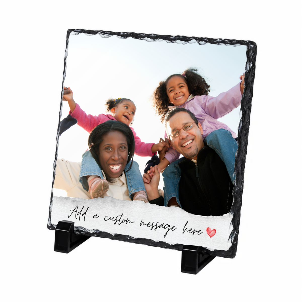 Personalised full photo torn paper message photo slate - white background with example photo