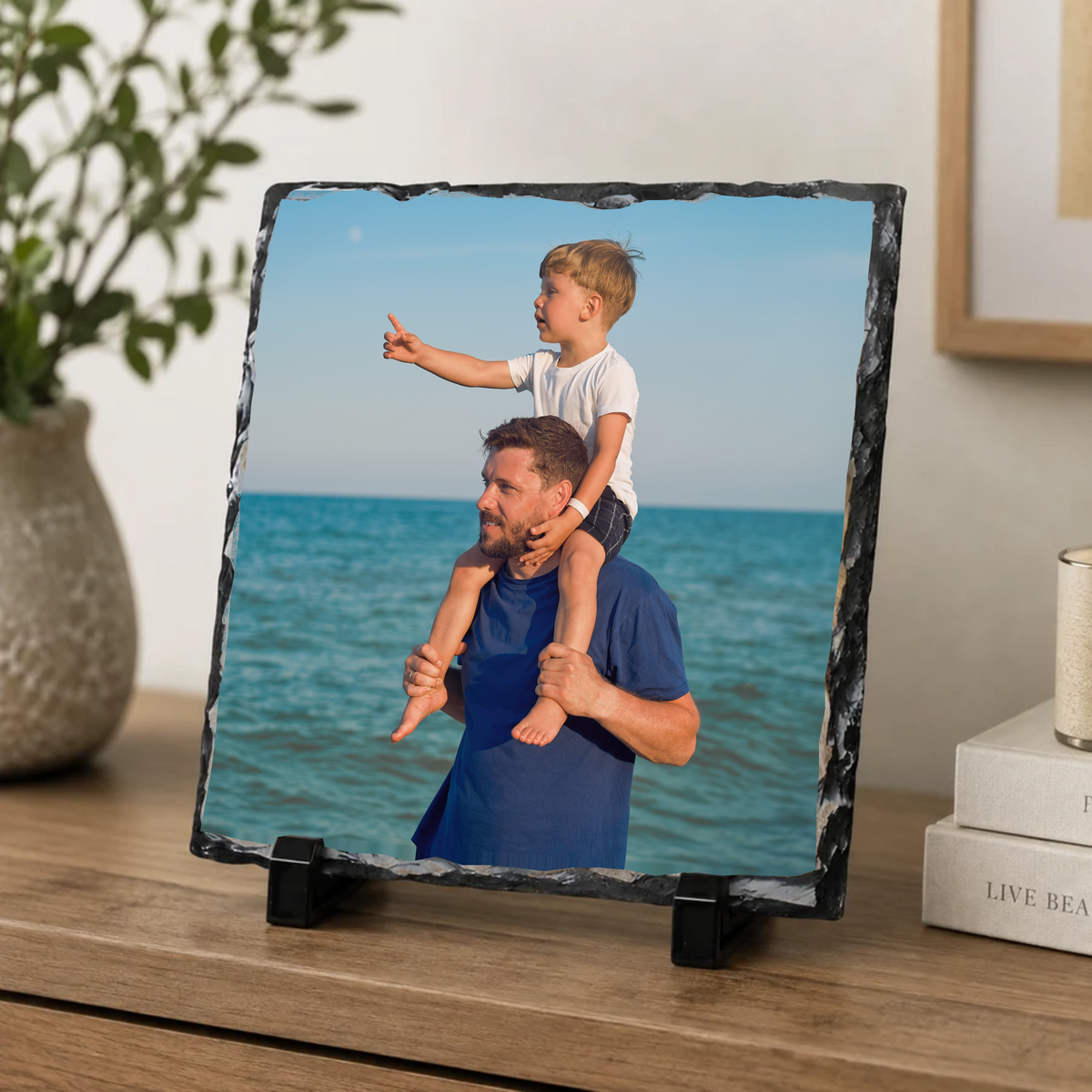 Personalised simple full photo slate - console display with example photo