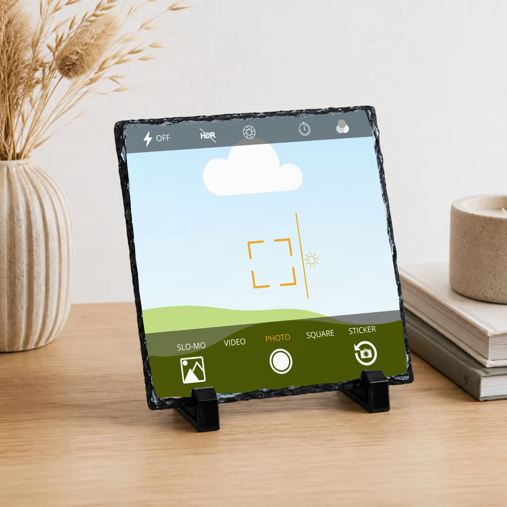 Personalised phone camera style photo slate - lifestyle placement with photo placeholders