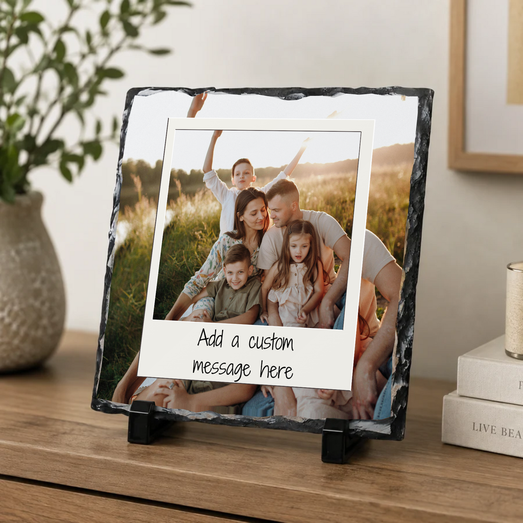 Personalised layered snapshot frame photo slate - console display with example photo