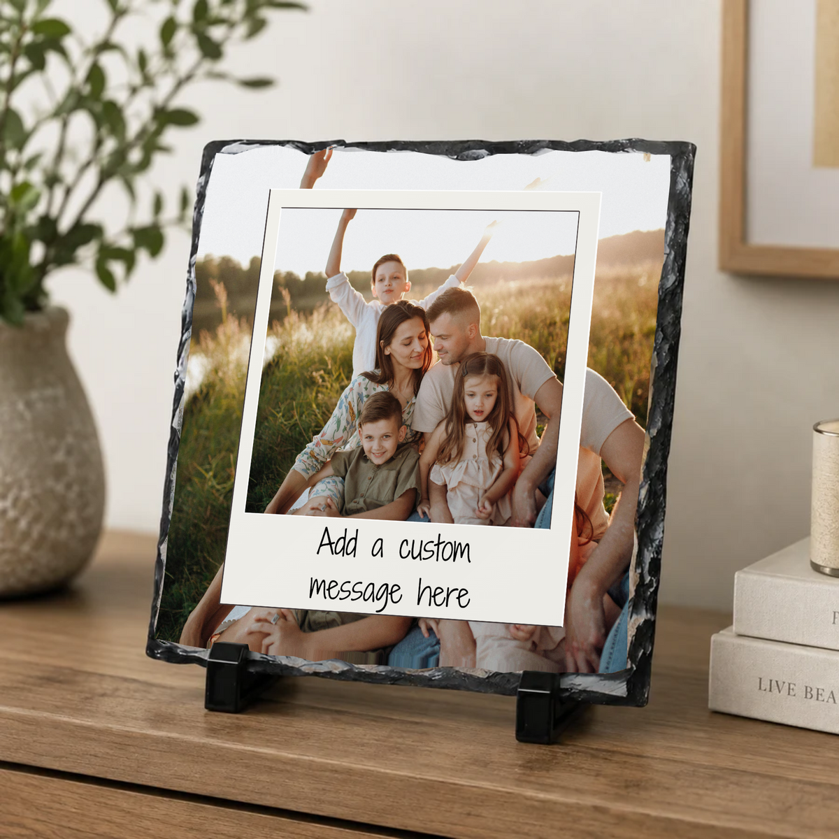 Personalised layered snapshot frame photo slate - console display with example photo