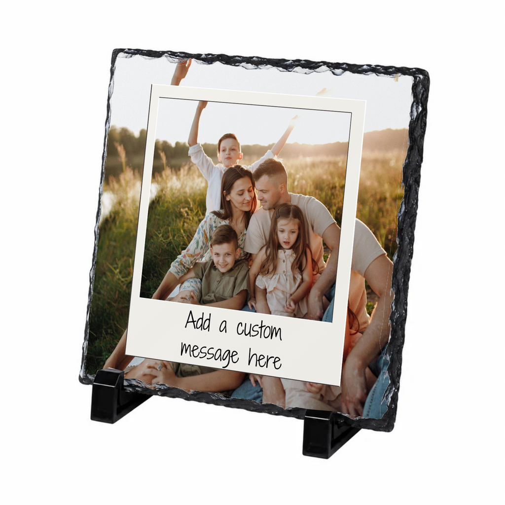 Personalised layered snapshot frame photo slate - white background with example photo