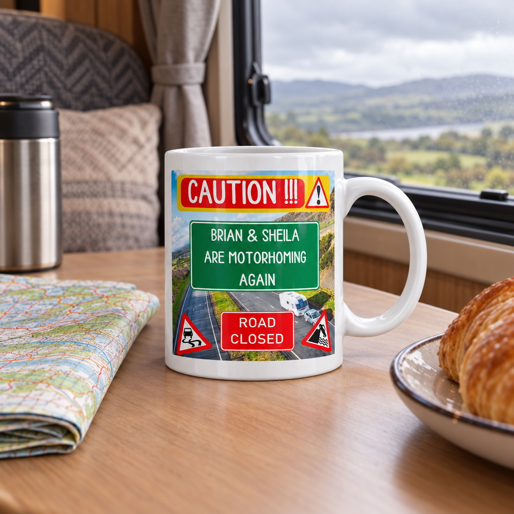 Motorhoming mug in a campervan