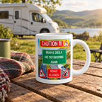 Motorhoming mug on a campsite table