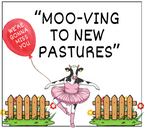 Moo-ving to New Pastures cow candle label with We're Gonna Miss You balloon