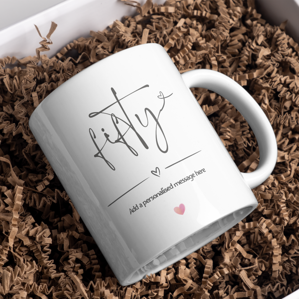 50th Birthday Mug – gift presentation on paper packing
