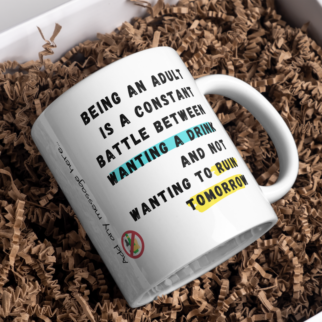 Adulting Drink or Run Mug – gift presentation on paper packing
