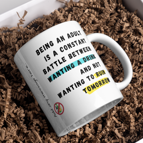 Adulting Drink or Run Mug – gift presentation on paper packing