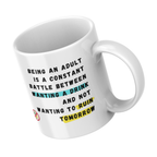 Adulting Drink or Run Mug – angled view