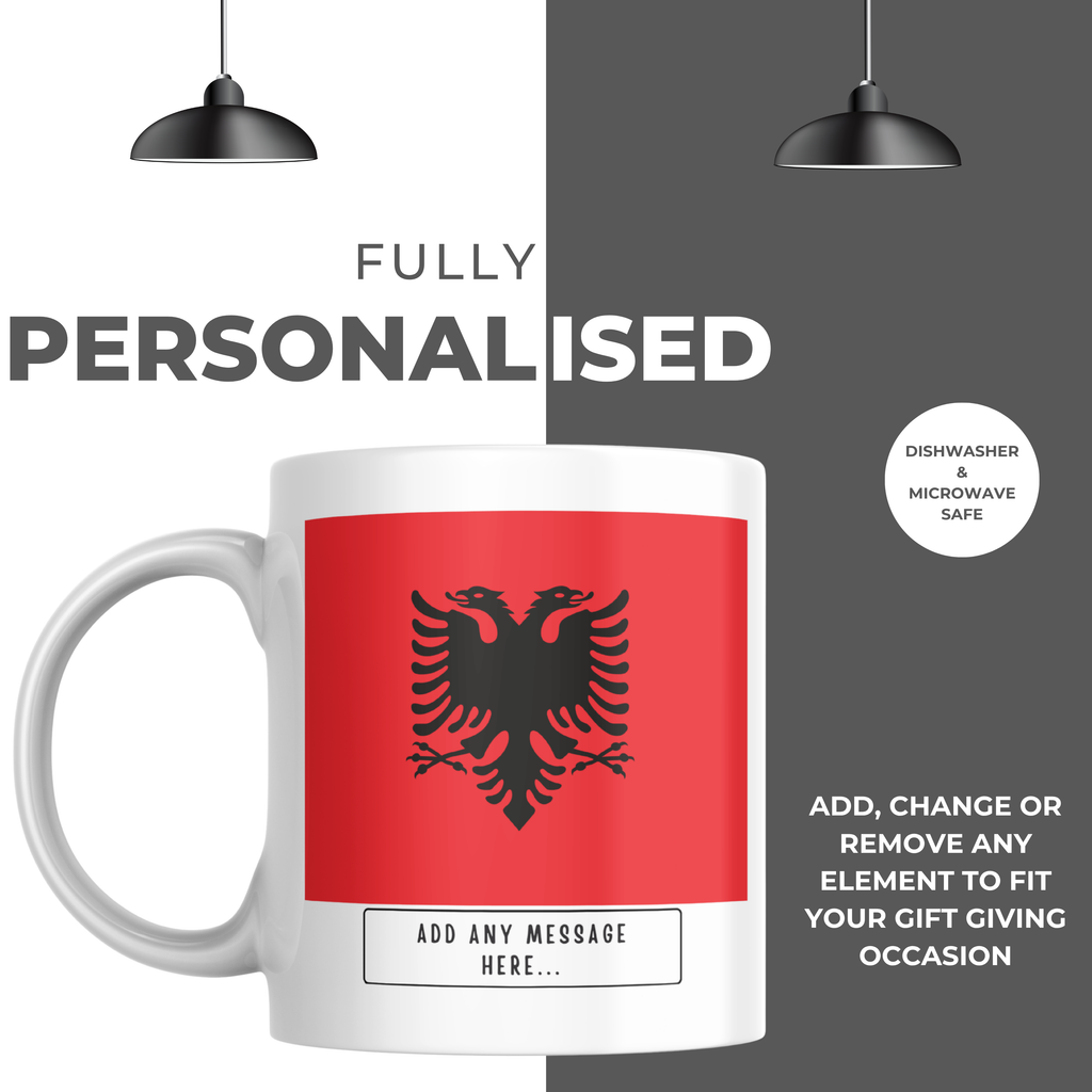 Personalised Albania flag mug – personalisation and care information