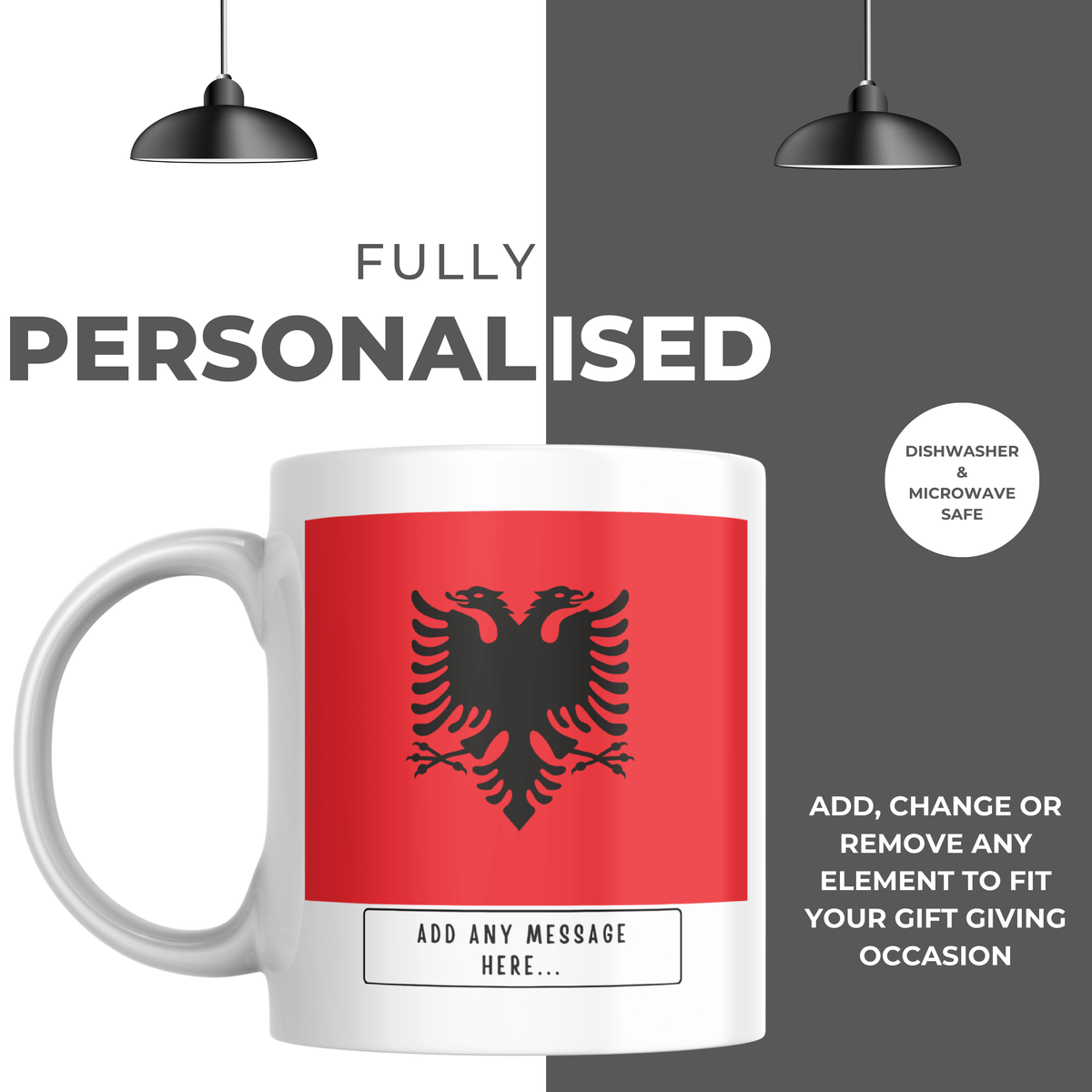 Personalised Albania flag mug – personalisation and care information