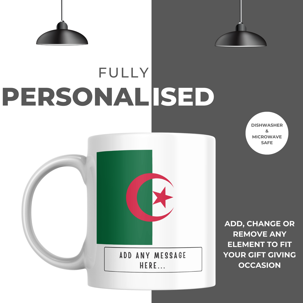 Personalised Algeria flag mug – personalisation and care information