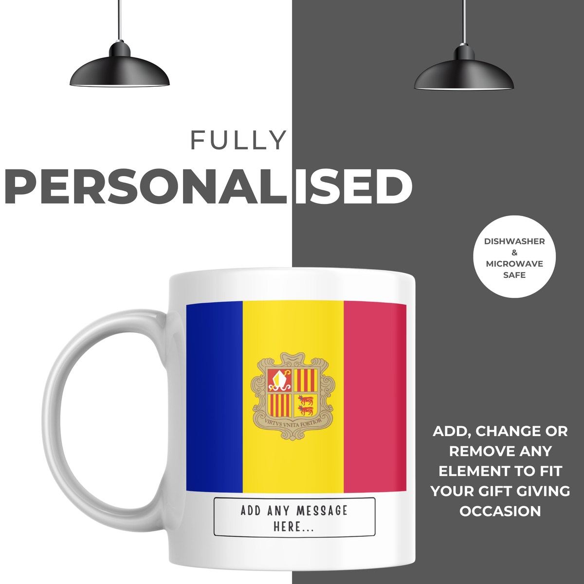 Personalised Andorra flag mug – personalisation and care information