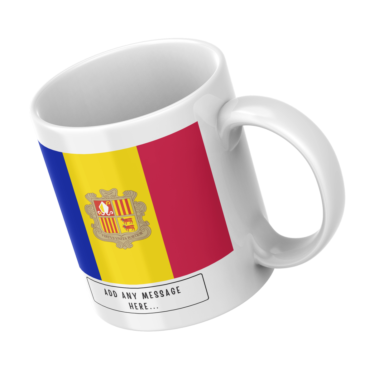 Personalised Andorra flag mug – angled view
