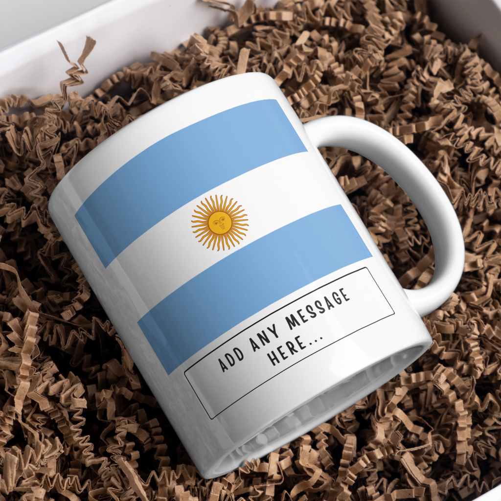 Personalised Argentina flag mug – gift presentation on paper packing