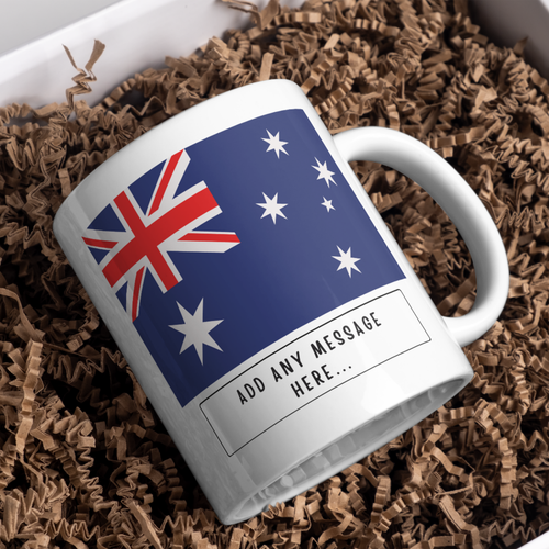 Personalised Australia flag mug – gift presentation on paper packing