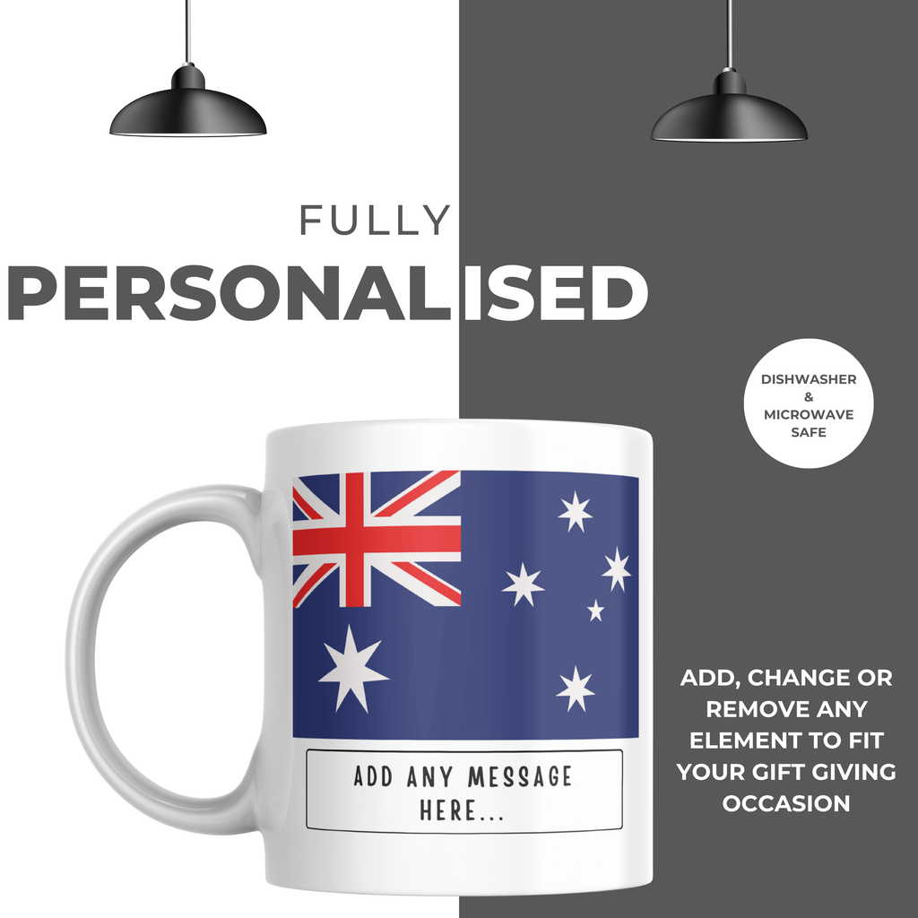 Personalised Australia flag mug – personalisation and care information