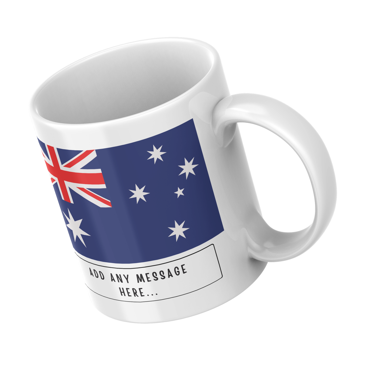 Personalised Australia flag mug – angled view