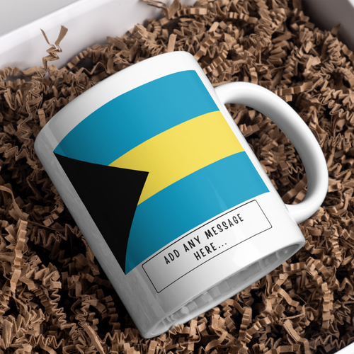 Personalised Bahamas flag mug – gift presentation on paper packing