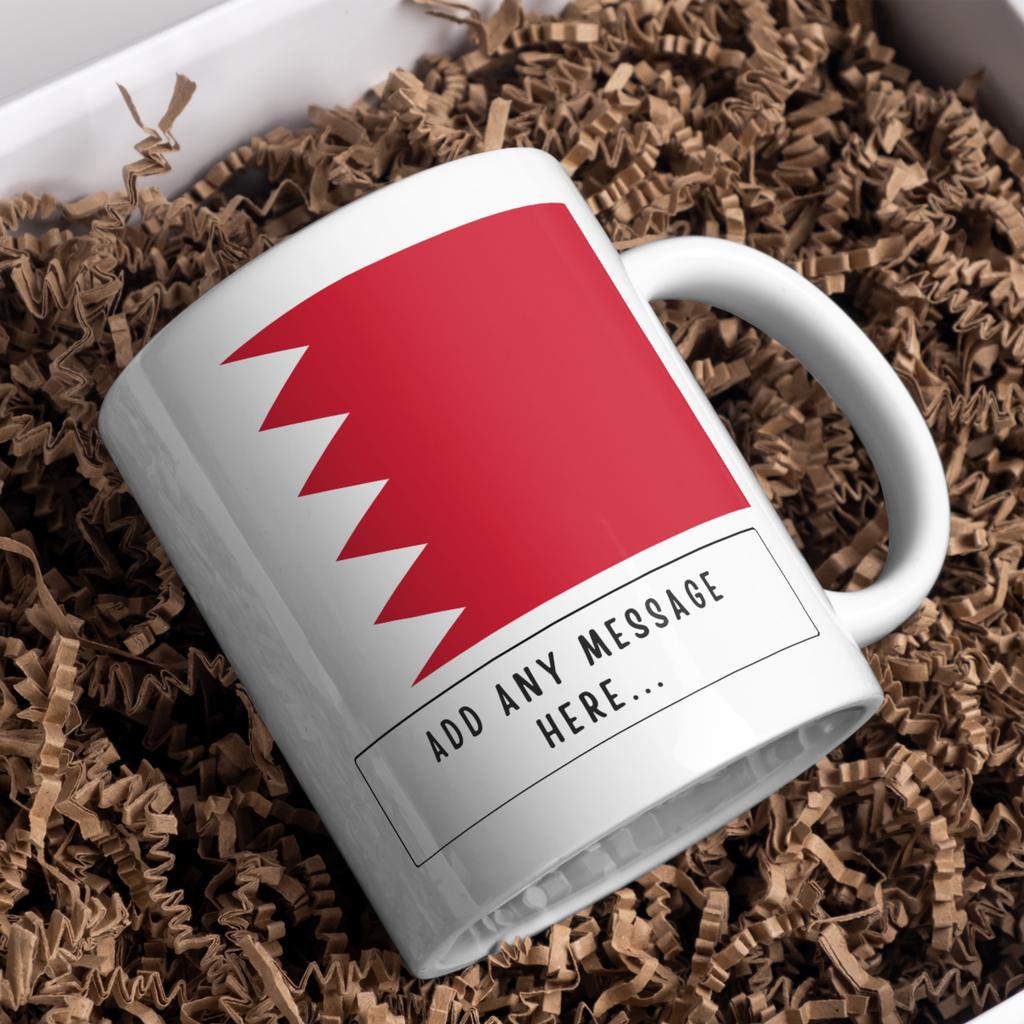 Personalised Bahrain flag mug – gift presentation on paper packing