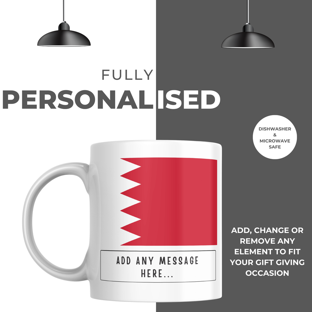 Personalised Bahrain flag mug – personalisation and care information