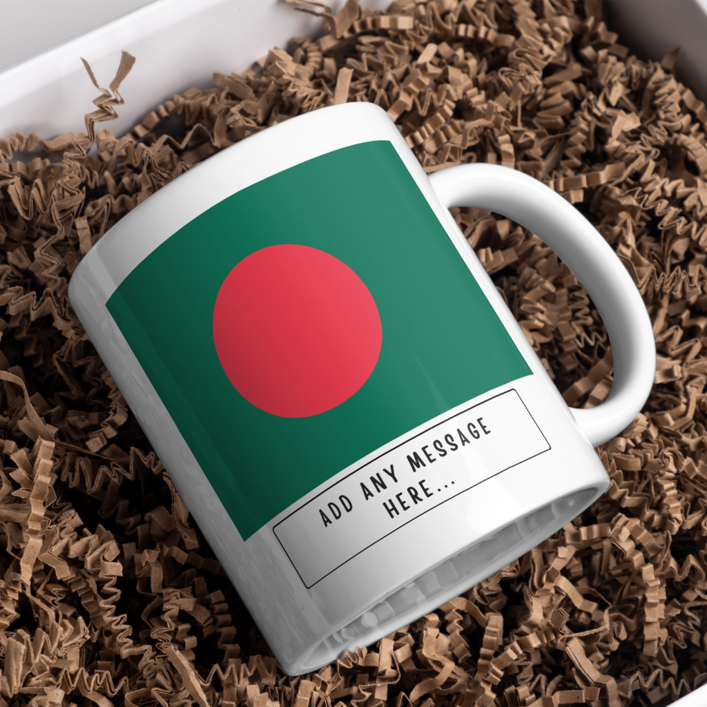 Personalised Bangladesh flag mug – gift presentation on paper packing