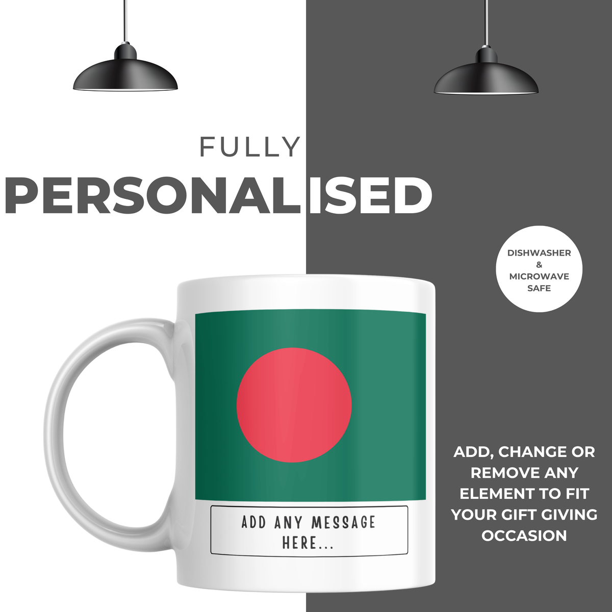Personalised Bangladesh flag mug – personalisation and care information