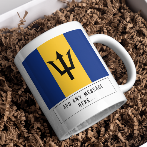 Personalised Barbados flag mug – gift presentation on paper packing